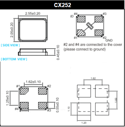 石英4腳無源諧振器,無源2520進口晶振,CX252晶振